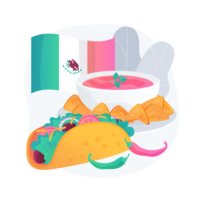 美式墨西哥菜抽象概念插图拉丁美洲菜 墨西哥餐厅 墨西哥卷饼食谱 墨西哥菜 传统烹饪 辛辣菜 民族晚餐菜单辛辣食物美食