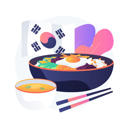 东方韩国料理抽象概念插图东方料理餐厅菜单 韩国食品配送 美食市场 亚洲香料 外卖 传统饮食亚洲牛肉食物