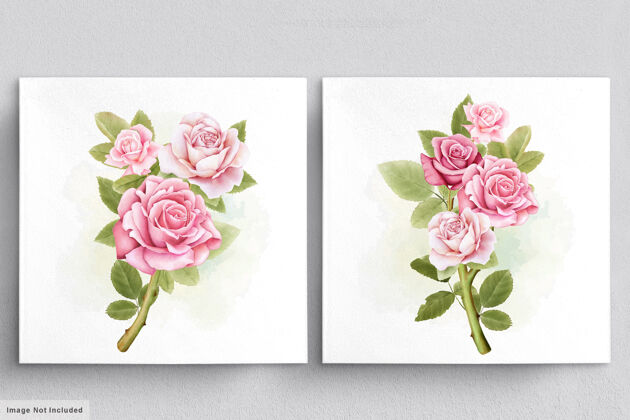卡片美丽的水彩玫瑰束牡丹花卉叶
