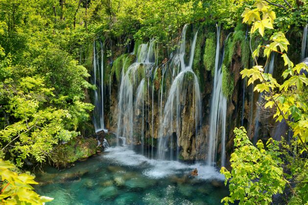 民族克罗地亚普利特维兹湖国家公园迷人的景色景景瀑