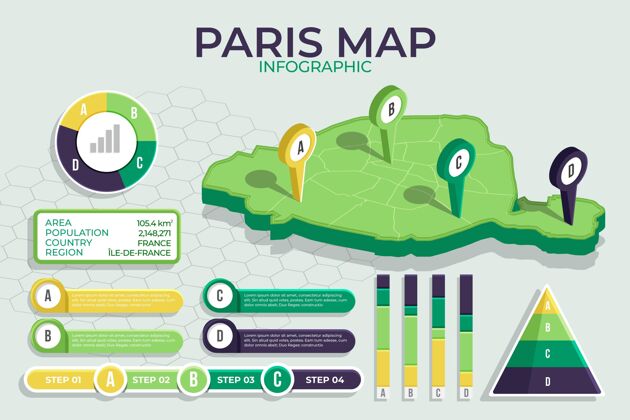 等轴测等距巴黎地图信息图数据地图信息图图表