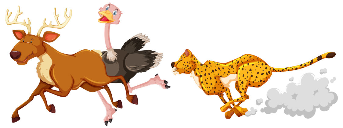 动物园猎豹鸵鸟和鹿卡通人物白色背景动物大象长颈鹿