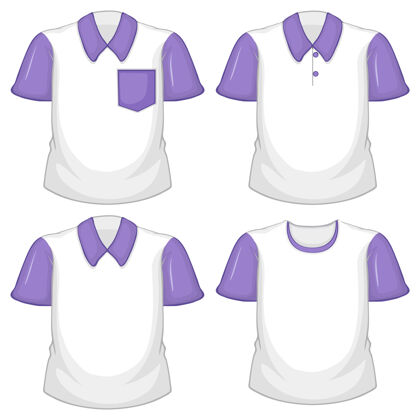 男士一套不同的白衬衫与紫色短袖隔离彩色人类袖子