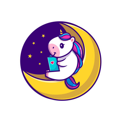 宠物可爱的独角兽读本关于月亮卡通图标的插图月亮知识教科书