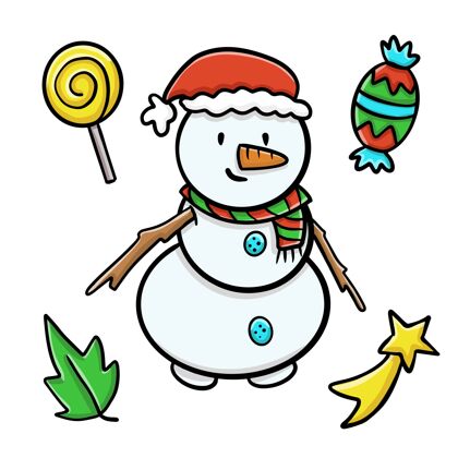 元素戴圣诞帽的微笑雪人雪人糖果手杖帽子