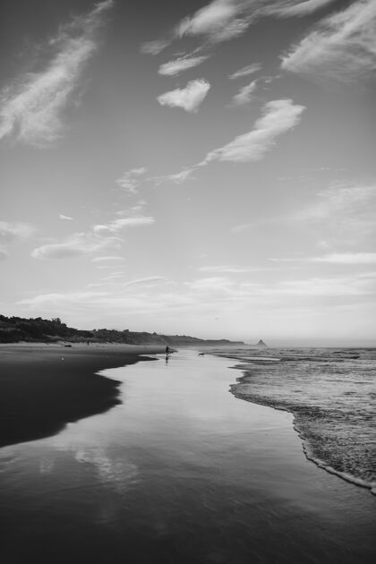 表面新西兰达尼丁波浪和海滩的垂直灰度照片灰度海岸新鲜