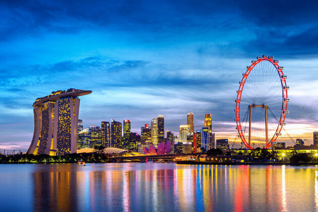 位置暮色中的新加坡城市风光城市景观景观著名