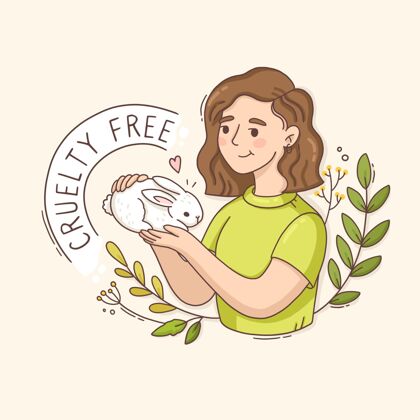 残酷残酷自由的信息与妇女抱着兔子插图免费素食插图