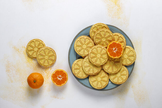 食品柑橘片形状的美味饼干饼干健康视图