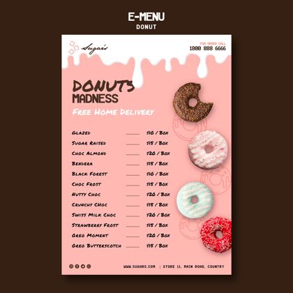 糖甜甜圈疯狂电子菜单模板甜食美味网页模板