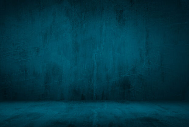 石头复古格伦蓝色混凝土纹理工作室墙壁背景 带渐晕图染色装饰粗糙