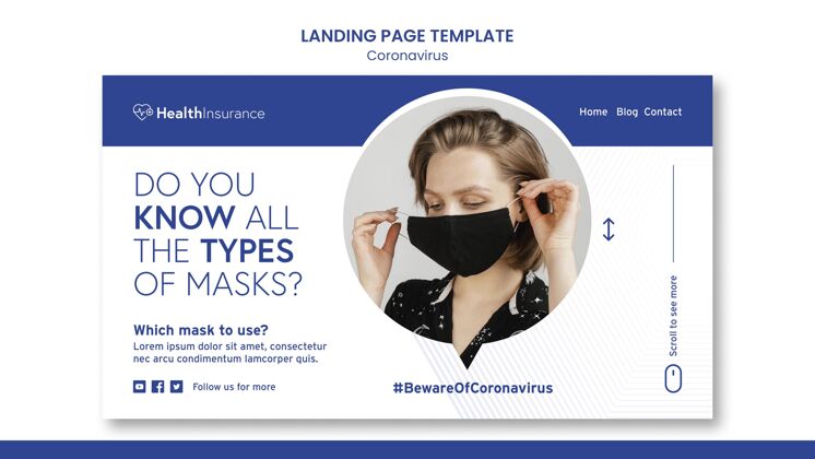网页模板带面具的女人登陆页面模板流感登录页疾病