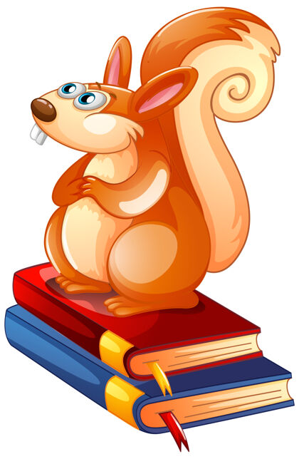 野生松鼠坐在白色背景的书上卡通眼睛动物