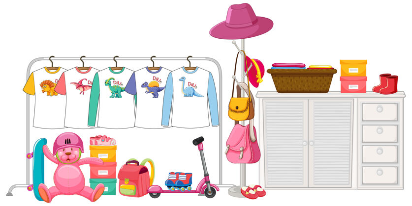 帽子挂在衣架上的儿童服装配饰人货架玩具