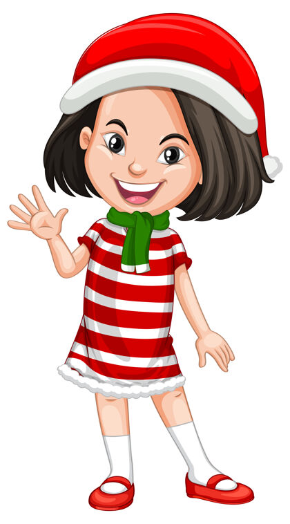 圣诞节可爱的女孩穿着圣诞服装卡通人物时尚卡通小