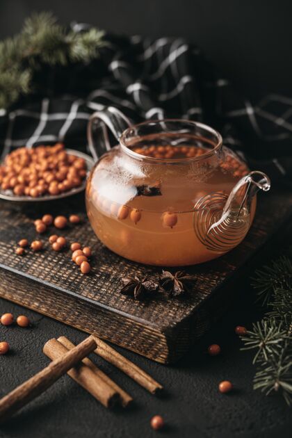 美味沙棘高角度茶壶传统暖芳香