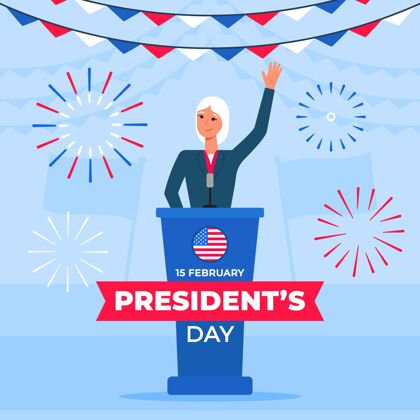 庆祝总统日活动宣传与女总统插画民主美国事件