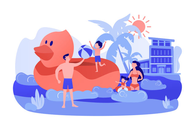 年龄父母 孩子们游泳 孩子们在海滨度假酒店附近晒日光浴户外故事冒险