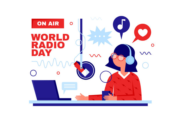 音量平面设计世界广播日女人说话通信世界广播日声音