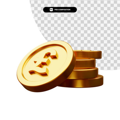 银行一堆金币在3d渲染隔离货币硬币3d