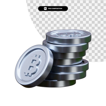 金融一堆银币在3d渲染隔离银行渲染硬币