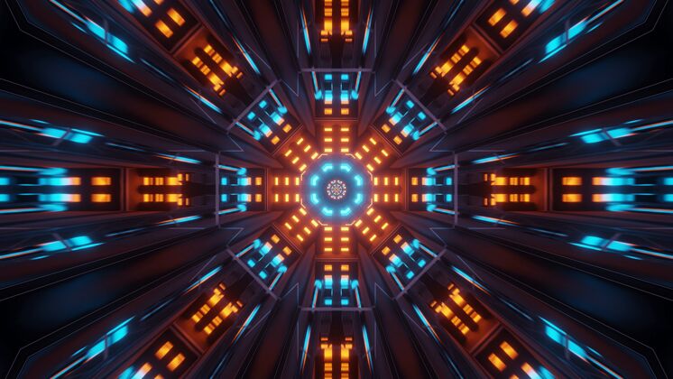 网络彩色蓝色和橙色激光宇宙背景-完美的数字墙纸现代探索奇幻