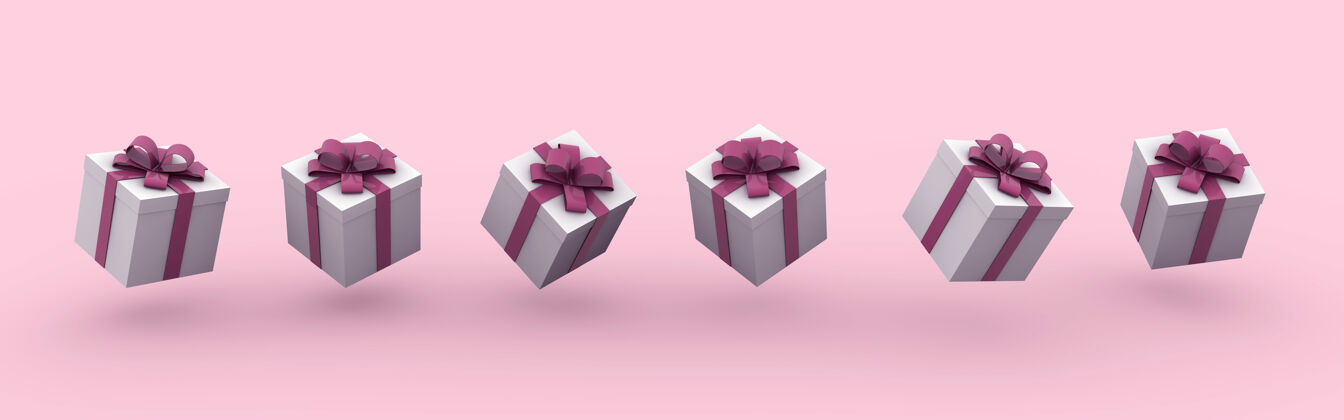 周年纪念粉红色背景上带蝴蝶结的礼品盒的三维渲染插图纸板单身3d