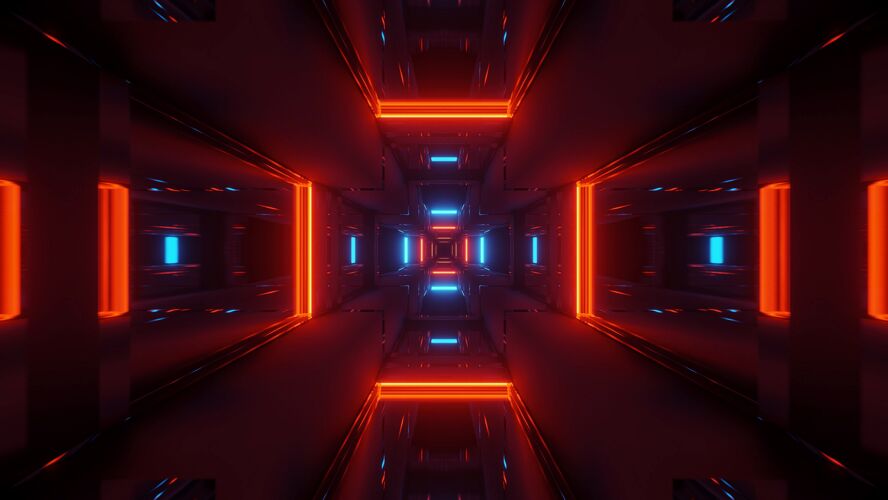 结构彩色红蓝激光宇宙背景-完美的数字墙纸未来宇宙分形