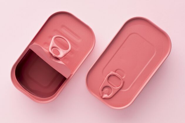 锡顶视图粉红色圆形矩形铁罐钢保存罐头
