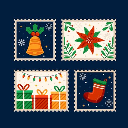 邮票平面设计圣诞集邮快乐十二月节日