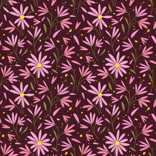 简单可爱的无缝图案与五颜六色的小花叶平花