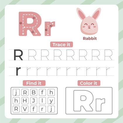 字母表带兔子的字母r孩子准备印刷