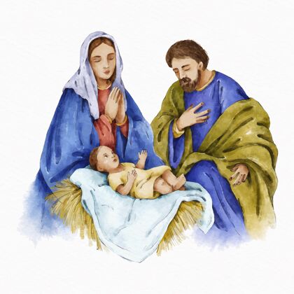 事件用水彩画的耶稣诞生的场景水彩画婴儿圣诞节