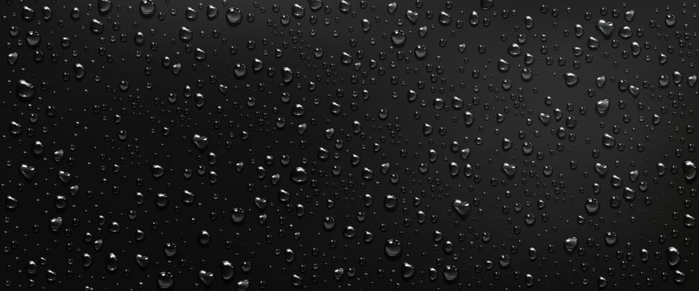 雨水凝结水滴在黑色的窗户背景上雨滴在黑色的玻璃表面反射光真实的三维矢量插图湿水滴斑点