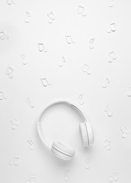 分类带音符的白色耳机平铺元素生活