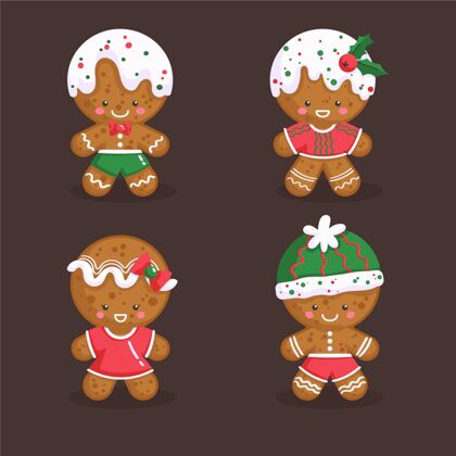 文化平面设计姜饼人饼干收集平面设计收藏圣诞节