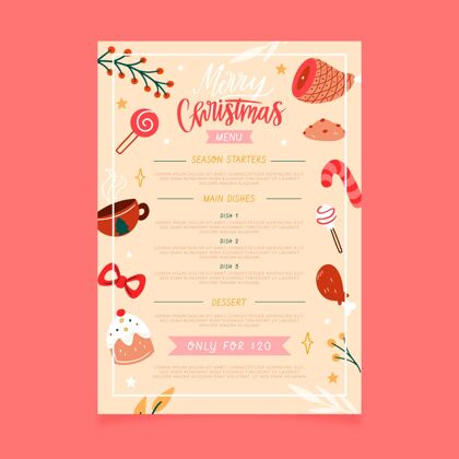 节日手绘圣诞菜单模板准备印刷十二月文化