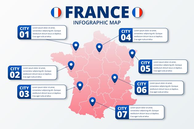 国家梯度法国地图信息图数据模板梯度