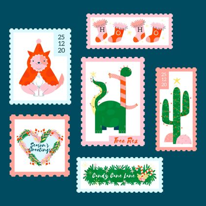 邮票收藏扁平圣诞邮票收藏季节圣诞快乐圣诞快乐